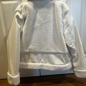 White faux fur and faux leather jacket. Women’s